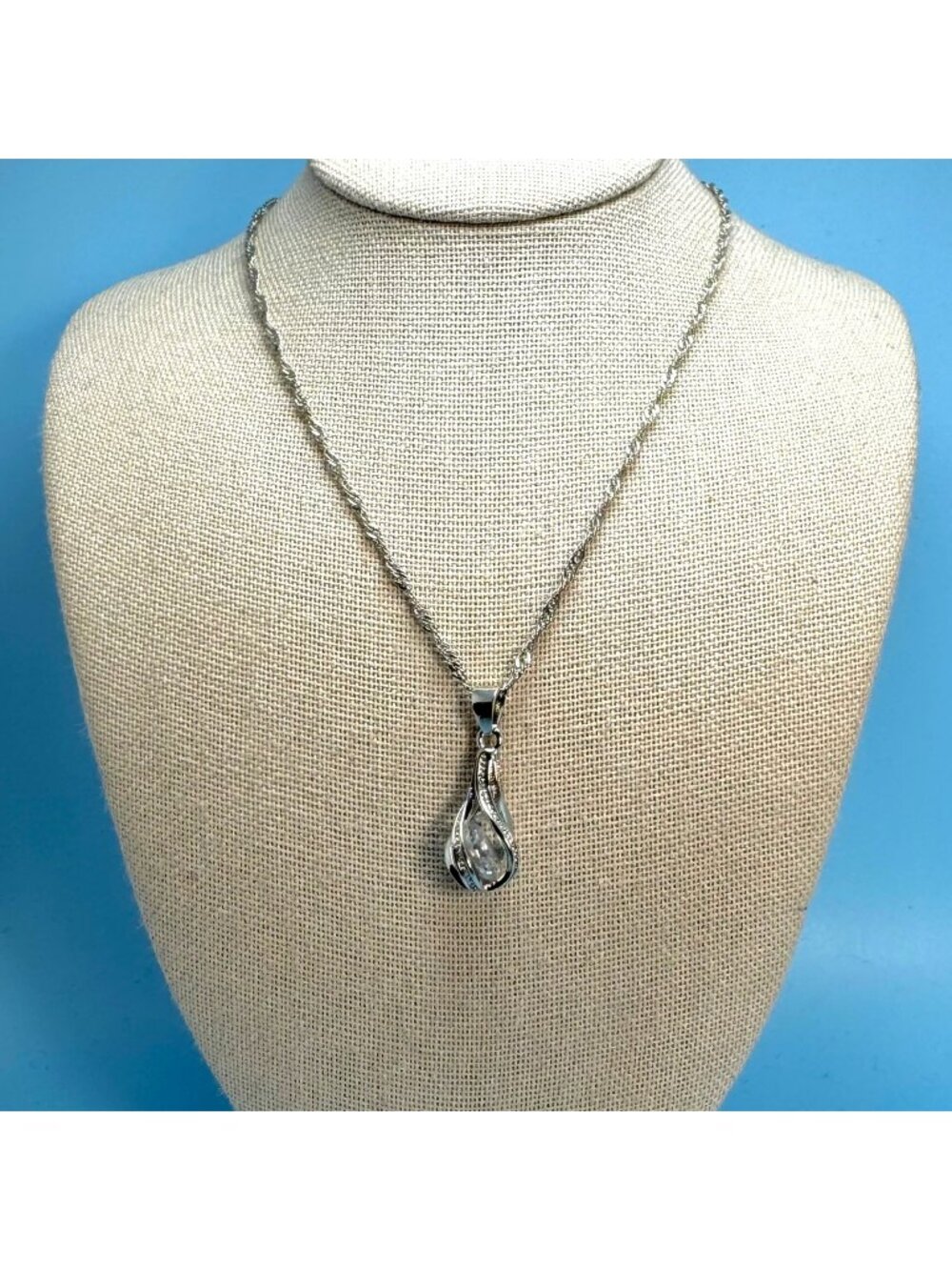 Floating CZ Scroll Design Sterling Silver 925 Pendant Necklace Size 18.5''